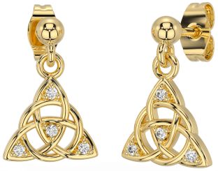 Diamond Gold Silver Celtic Trinity Knot Dangle Earrings