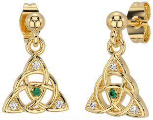 Diamond Emerald Gold Silver Celtic Trinity Knot Dangle Earrings