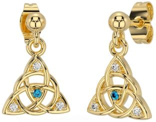 Diamond Topaz Gold Silver Celtic Trinity Knot Dangle Earrings