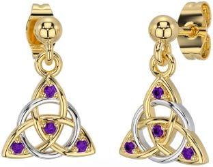 Diamond Amethyst Gold Silver Celtic Trinity Knot Dangle Earrings