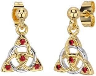 Diamond Ruby Gold Silver Celtic Trinity Knot Dangle Earrings