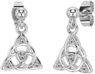 Diamond Silver Celtic Trinity Knot Dangle Earrings