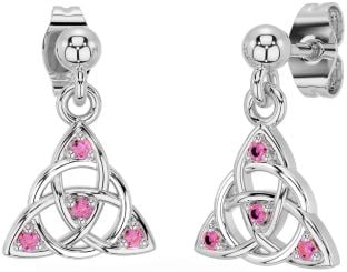 Diamante Rosa turmalina Plata céltico Trinidad Nudo Colgar Pendientes