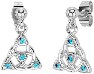 Diamond Topaz Silver Celtic Trinity Knot Dangle Earrings