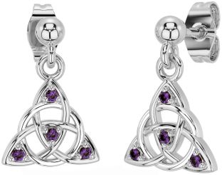 Diamond Alexandrite White Gold Celtic Trinity Knot Dangle Earrings