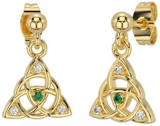 Diamant émeraude Or celtique Trinité Noeud Pendre Des boucles d'oreilles