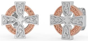 Rose Gold Silver Celtic Cross Stud Earrings