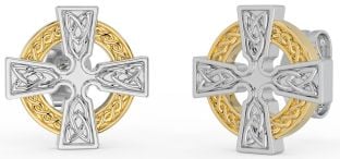 Gold Silver Celtic Cross Stud Earrings