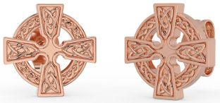 Rose Gold Silver Celtic Cross Stud Earrings