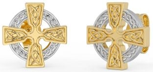 Gold Silver Celtic Cross Stud Earrings