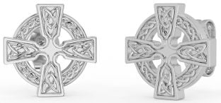 White Gold Celtic Cross Stud Earrings