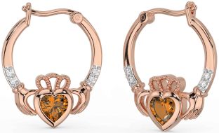 Diamante Citrino Rosa Ouro Prata Claddagh Aro Brincos