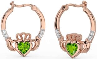 Diamant Peridoot Roos Goud Zilver Claddagh Hoepel Oorbellen