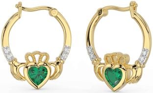 Diamant émeraude Or Argent Claddagh Cerceau Des boucles d'oreilles