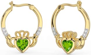 Diamond Peridot Gold Silver Claddagh Hoop Earrings