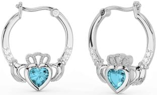 Diamant Bleu vert Argent Claddagh Cerceau Des boucles d'oreilles