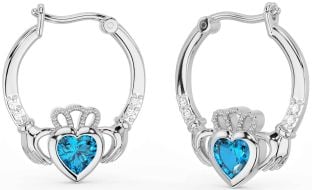 Diamond Topaz Silver Claddagh Hoop Earrings