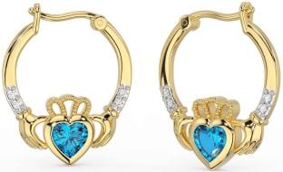 Diamant Topaas Goud Claddagh Hoepel Oorbellen