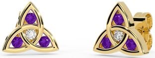 Diamond Amethyst Gold Silver Celtic Trinity Knot Stud Earrings