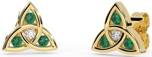 Diamond Emerald Gold Silver Celtic Trinity Knot Stud Earrings