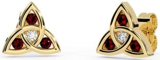 Diamond Garnet Gold Silver Celtic Trinity Knot Stud Earrings