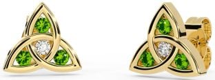 Diamond Peridot Gold Silver Celtic Trinity Knot Stud Earrings