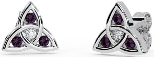 Diamond Alexandrite Silver Celtic Trinity Knot Stud Earrings
