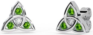 Diamond Peridot Silver Celtic Trinity Knot Stud Earrings