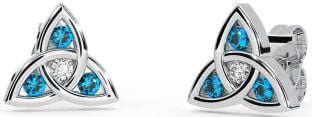 Diamond Topaz Silver Celtic Trinity Knot Stud Earrings