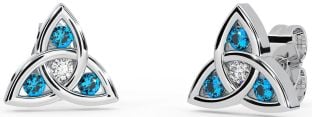 Diamond Topaz Alb Stud cu nod celtic Trinity de aur Cercei