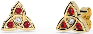 Diamond Ruby Gold Celtic Trinity Knot Stud Earrings