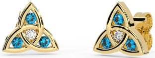 Diamond Topaz Gold Celtic Trinity Knot Stud Earrings