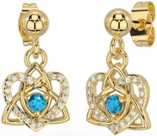 Diamond Topaz Gold Silver Celtic Trinity Knot Heart Dangle Earrings
