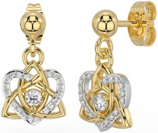 Diamond Gold Silver Celtic Trinity Knot Heart Dangle Earrings