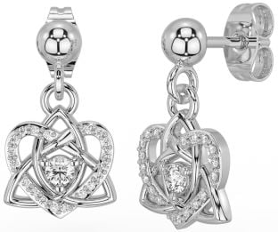 Diamond Silver Celtic Trinity Knot Heart Dangle Earrings
