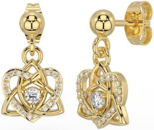 Diamond Gold Celtic Trinity Knot Heart Dangle Earrings