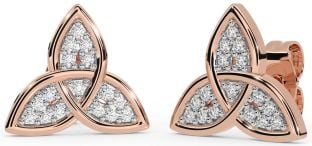 Diamond Rose Gold Silver Celtic Trinity Knot Stud Earrings