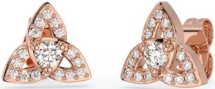 Diamond Rose Gold Silver Celtic Trinity Knot Stud Earrings