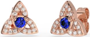 Diamond Sapphire Rose Gold Silver Celtic Trinity Knot Stud Earrings