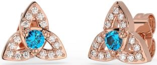 Diamond Topaz Rose Gold Silver Celtic Trinity Knot Stud Earrings