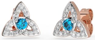 Trandafir de topaz diamant Nod Celtic Trinity Aur Argint Cercei Stud