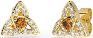 Diamond Citrine Gold Silver Celtic Trinity Knot Stud Earrings
