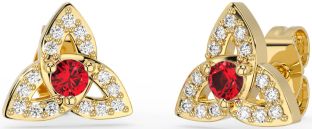 Diamond Ruby Gold Silver Celtic Trinity Knot Stud Earrings