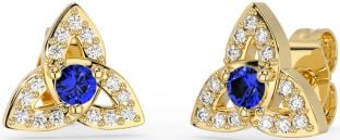 Diamond Sapphire Gold Silver Celtic Trinity Knot Stud Earrings