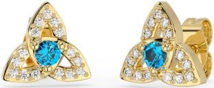 Diamond Topaz Gold Silver Celtic Trinity Knot Stud Earrings