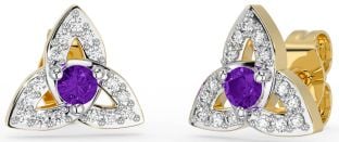 Diamond Amethyst Gold Silver Celtic Trinity Knot Stud Earrings