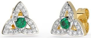 Diamond Emerald Gold Silver Celtic Trinity Knot Stud Earrings