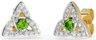 Diamond Peridot Gold Silver Celtic Trinity Knot Stud Earrings