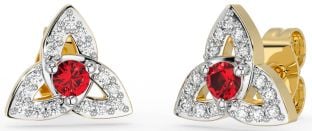 Diamond Ruby Gold Silver Celtic Trinity Knot Stud Earrings