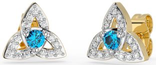 Diamond Topaz Gold Silver Celtic Trinity Knot Stud Earrings